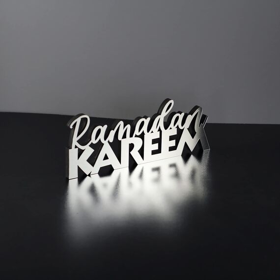iwa concept Islamische Tischdekorationen aus Holz mit Acryl, Ramadan-Kareem-und Eid-Mubarak-Dekoration, islamisch muslimische Geschenke, Ramadan Kareem-6, Silber