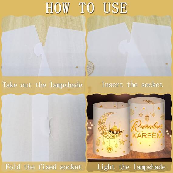 12 Windlicht Tischdeko, Ramadan Deko Set Gold, Ramadan Kareem Eid Umrah Mubarak Dekoration, Islam Deko Tisch, Ramazan Dekor Kinder, Ramadan Islamische Geschenke Zubehör, für Teelichter Oder Kerzen