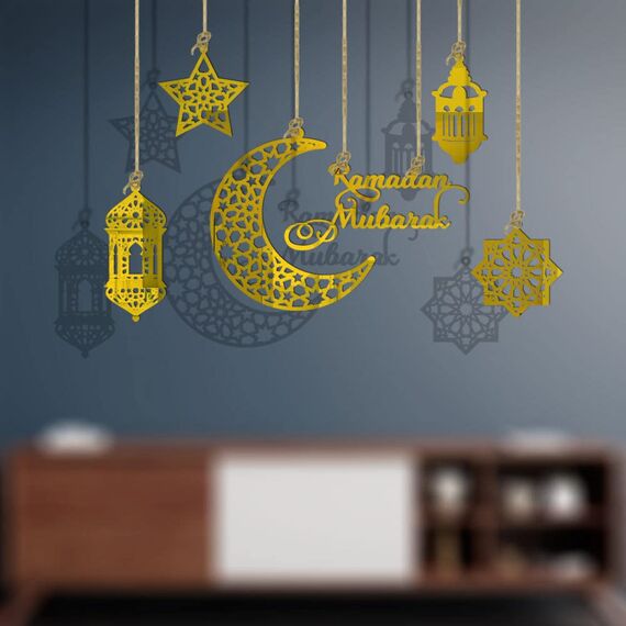LVZONGXIN 6 Stück Anhänger Ornament, Ramadan Kareem Dekoration, Akryl Ramadan Eid Mubarak Deko.