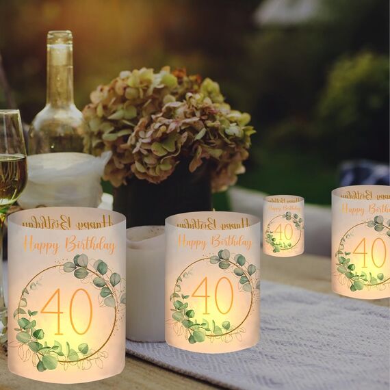 12 Windlicht Tischdeko 40 Geburtstag, Deko 40 Geburtstag Mann Frau, 40 Jahre Happy Birthday Tischdeko, Geeignet für Teelichter oder Kerzen