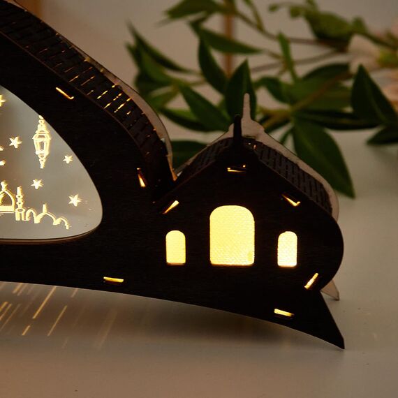Bseical Ramadan Deko Lampe, Ramadan Dekoration Laterne, Ramazan Dekor Led Nachtlicht, Eid Mubarak Tischdekoration, Ramadan Tischdeko Laterne Deko, Eid Mubarak Hauptdekor Diy Geschenk (Schwarz)
