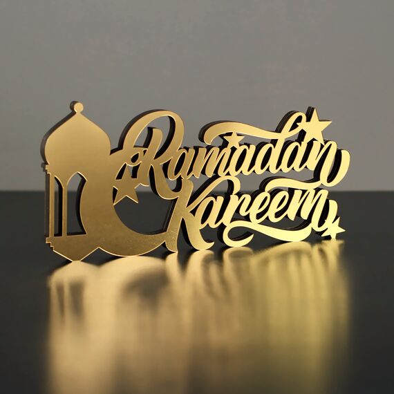 iwa concept Islamische Tischdekorationen aus Holz mit Acryl, Ramadan-Kareem-und Eid-Mubarak-Dekoration, islamisch muslimische Geschenke, Ramadan Kareem-4, Gold