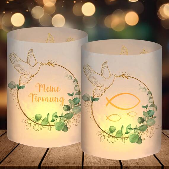 12 Windlicht Tischdeko, Meine Firmung Deko Eukalyptus Grün, Firmung Deko Junge Mädchen Geschenke Gastgeschenke, für Teelichter oder Kerzen