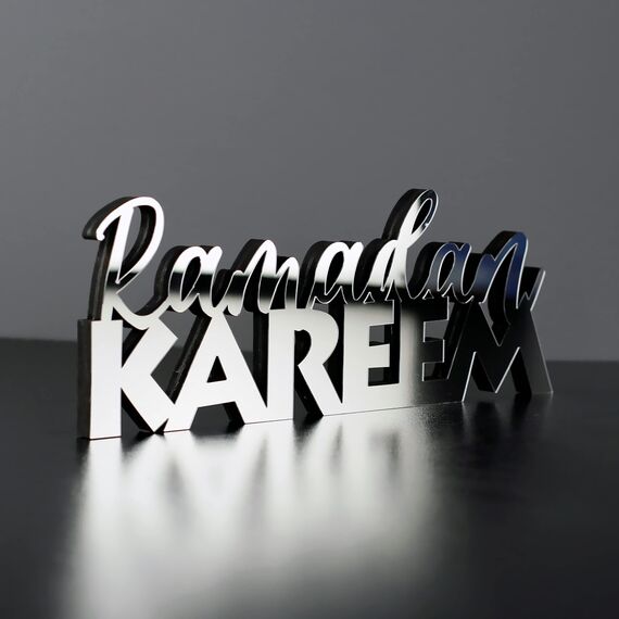iwa concept Islamische Tischdekorationen aus Holz mit Acryl, Ramadan-Kareem-und Eid-Mubarak-Dekoration, islamisch muslimische Geschenke, Ramadan Kareem-6, Silber