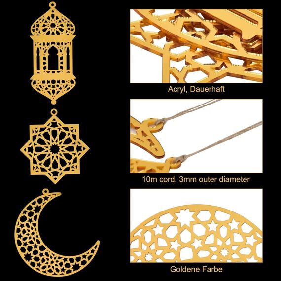 LVZONGXIN 6 Stück Anhänger Ornament, Ramadan Kareem Dekoration, Akryl Ramadan Eid Mubarak Deko.