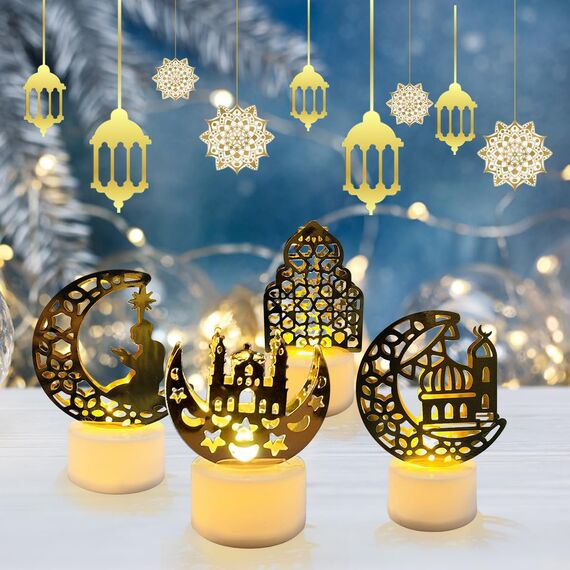 VICTERR Ramadan Dekoration LED Lampe, Eid Mubarak Ramadan Dekoration, Muslimische islamische Ramadan Lichter, Eid Ramadan Mond Sterne DIY Lamp Light for Eid Mubarak Muslim Festival (B)