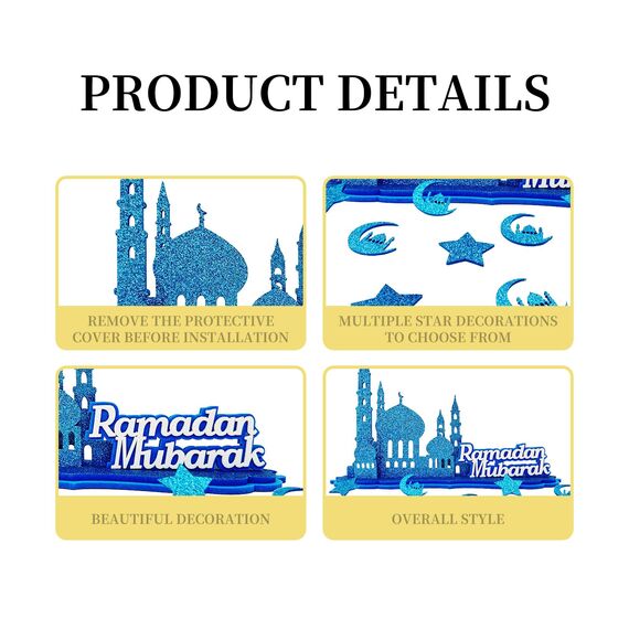 Aoiuenok Ramadan Dekoration, Eid Mubarak Tischdekoration, Ramadan Deko Tisch, Blau mit Glitzer