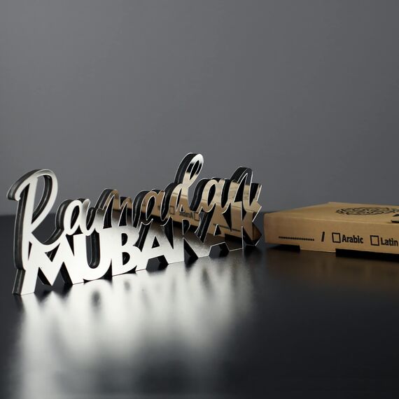 iwa concept Islamische Tischdekorationen aus Holz mit Acryl, Ramadan-Kareem-und Eid-Mubarak-Dekoration, islamisch muslimische Geschenke, Ramadan Mubarak-2, Silber