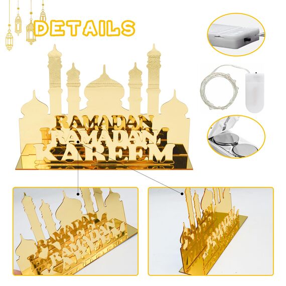 Ramadan Deko, Eid Mubarak Dekoration, Acryl Eid Mubarak Tischdekoration, LED Ramadan Licht, Muslim Islamic Nachtlichter, Mond Stern Ramadan DIY Lampe Licht, Ramadan Kareem Eid Mubarak Dekoration