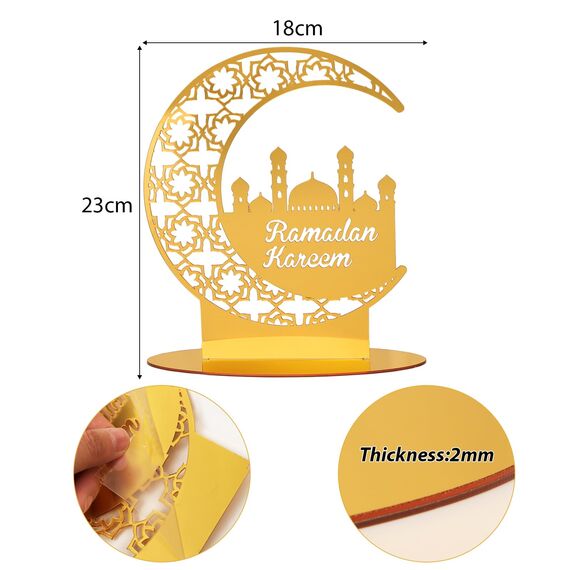 COLOFALLA Ramadan Tischdeko Eid Mubarak Tischdeko Gold Schild Mond Ramadan Deko Tisch Ramadan Aufsteller Mond Moschee für Eid Islamische Party