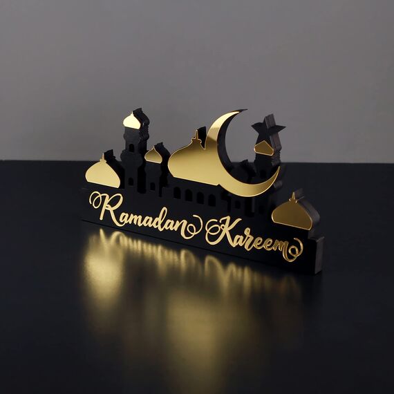iwa concept Islamische Tischdekorationen aus Holz mit Acryl, Ramadan-Kareem-und Eid-Mubarak-Dekoration, islamisch muslimische Geschenke, Ramadan Kareem-5, Gold