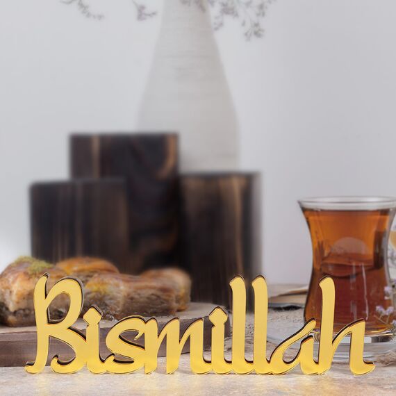 GEBETTER Bismillah Aufsteller Gold Ramadan Dekoration Set Eid Mubarak Tischdekoration DIY Islamische Tischdeko Tischschild Geschenk Tisch Geeignet für Zuhause DIY-Geschenk Frauen