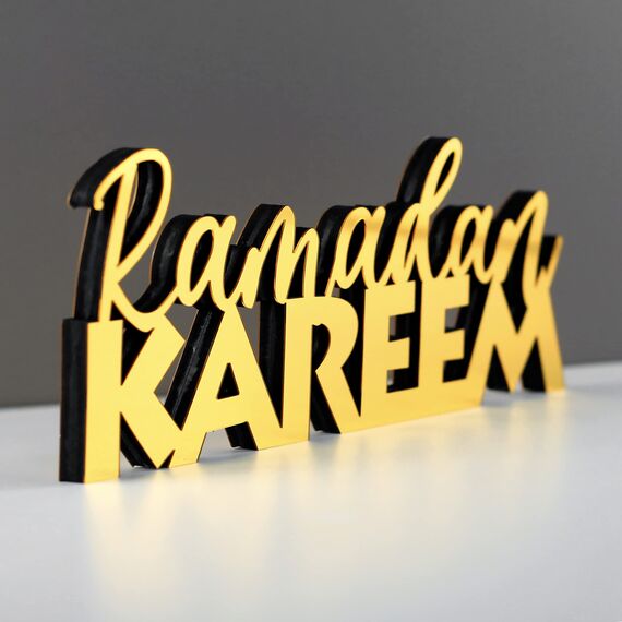 IWA Concept Islamische Tischdekorationen aus Holz mit Acryl, Ramadan-Kareem-und Eid-Mubarak-Dekoration, islamisch muslimische Geschenke, Ramadan Kareem-6, Gold