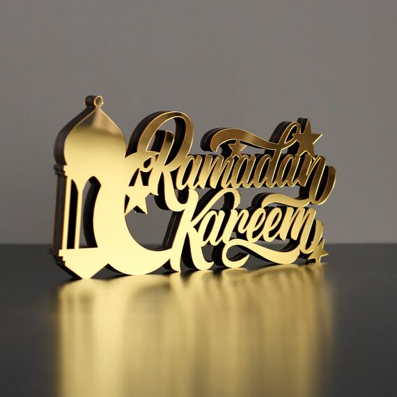 iwa concept Islamische Tischdekorationen aus Holz mit Acryl, Ramadan-Kareem-und Eid-Mubarak-Dekoration, islamisch muslimische Geschenke, Ramadan Kareem-4, Gold