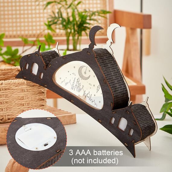 Bseical Ramadan Deko Lampe, Ramadan Dekoration Laterne, Ramazan Dekor Led Nachtlicht, Eid Mubarak Tischdekoration, Ramadan Tischdeko Laterne Deko, Eid Mubarak Hauptdekor Diy Geschenk (Schwarz)