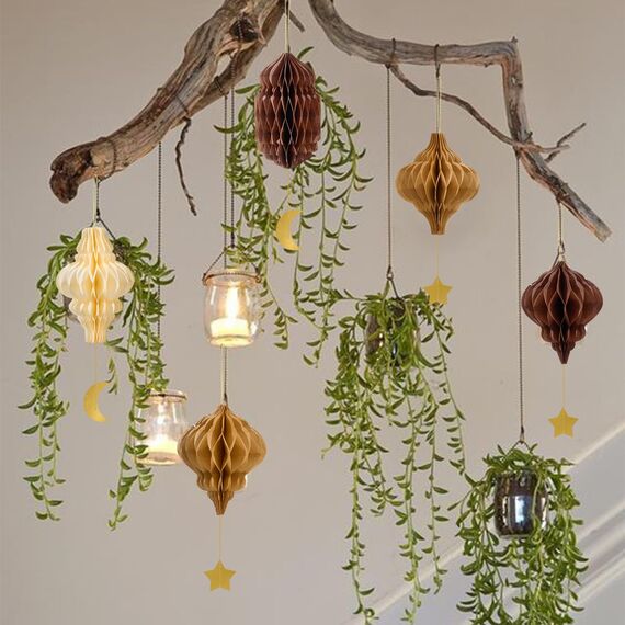 Syoulin-Ramadan Decorations,eid Decorations，Ramadan Girlande Boho，eid Decorations，Ramadan wabenbälle hängende Dekorationen，Ramadan Party Umrah Mubarak Deko