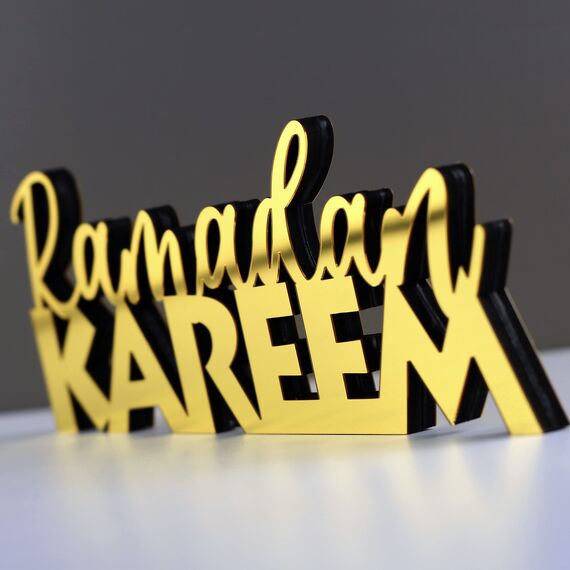 IWA Concept Islamische Tischdekorationen aus Holz mit Acryl, Ramadan-Kareem-und Eid-Mubarak-Dekoration, islamisch muslimische Geschenke, Ramadan Kareem-6, Gold