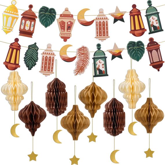 Syoulin-Ramadan Decorations,eid Decorations，Ramadan Girlande Boho，eid Decorations，Ramadan wabenbälle hängende Dekorationen，Ramadan Party Umrah Mubarak Deko
