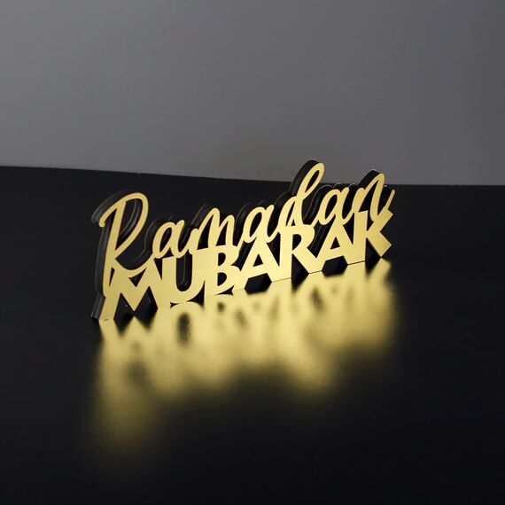 iwa concept Islamische Tischdekorationen aus Holz mit Acryl, Ramadan-Kareem-und Eid-Mubarak-Dekoration, islamisch muslimische Geschenke, Ramadan Mubarak-2, Gold