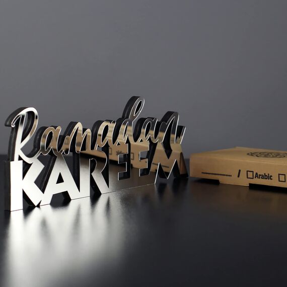 iwa concept Islamische Tischdekorationen aus Holz mit Acryl, Ramadan-Kareem-und Eid-Mubarak-Dekoration, islamisch muslimische Geschenke, Ramadan Kareem-6, Silber