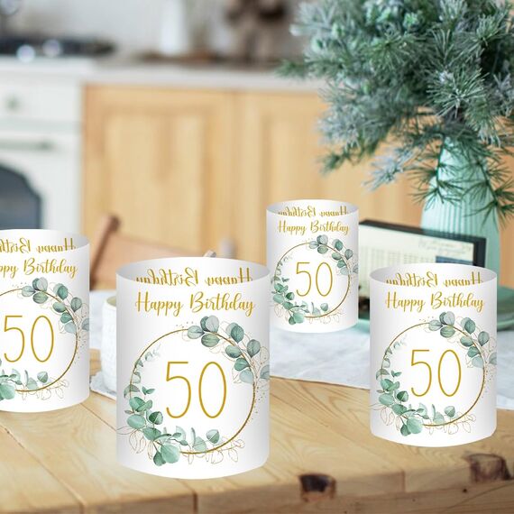 12 Windlicht Tischdeko 50 Geburtstag, Deko 50. Geburtstag Mann Frau, 50 Jahre Happy Birthday Tischdeko, Geeignet für Teelichter oder Kerzen