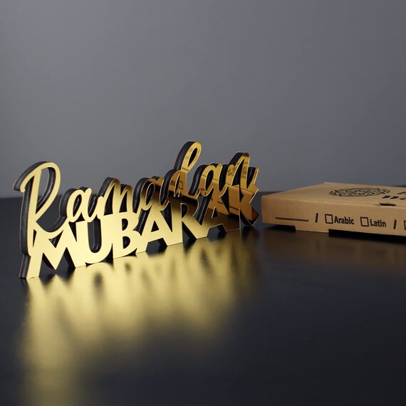 iwa concept Islamische Tischdekorationen aus Holz mit Acryl, Ramadan-Kareem-und Eid-Mubarak-Dekoration, islamisch muslimische Geschenke, Ramadan Mubarak-2, Gold