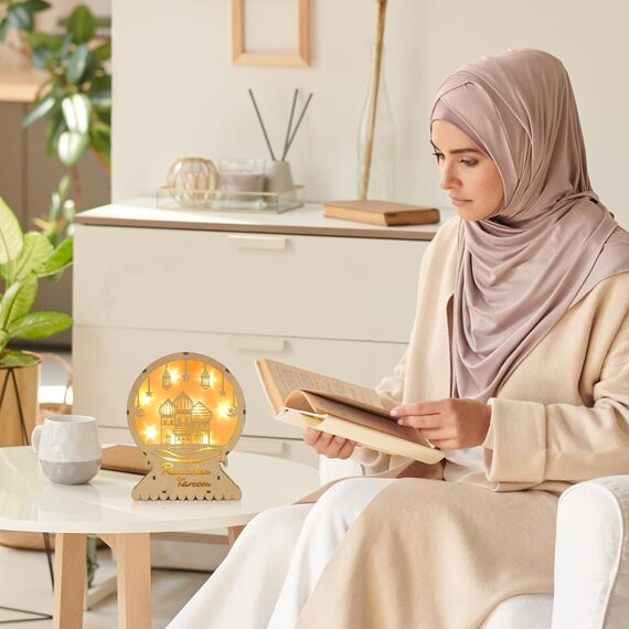 Giftota Ramadan Deko Lampe, Ramadan Dekoration aus Holz, 3D Mond Stern Eid Mubarak Dekoration, Islam Deko, Ramadan Mubarak Dekoration Geschenke