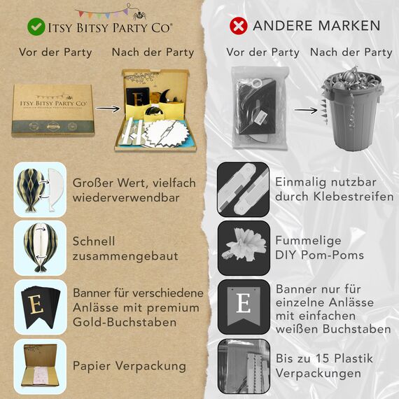 Premium Wiederverwendbare Eid Dekoration - Ramadan Dekoration Set - 3-in-1-Banner mit Text: Eid Mubarak, Ramadan Mubarak oder Ramdan Kareem - Bayram Deko - Schnellmontage mit Klett (Schwarz & Gold)