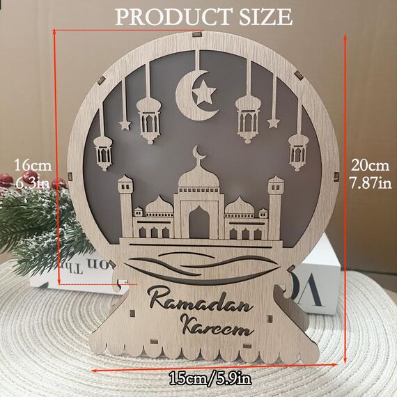Ramadan Dekorative Halbmond Holz LED Lampe Eid Mubarak Dekorative Ramadan Laterne Batteriebetrieben Innen Tischdekoration für Schlafzimmer Balkon