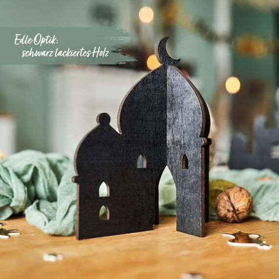 Papierdrachen 3 Verschiedene Holz Moscheen zum Stecken - Ramadan Dekoration - Leichter Aufbau - Tischdekoration Eid Mubarak - schwarz - wiederverwendbar -