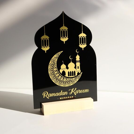 skyjoohy Ramadan Kareem Iftar Dekorationen Suhoor und Iftar Dua Schild für Zuhause Eid Mubarak Tischdekoration islamischer Halbmond Stern Geschenke Muslimisches Acryl (schwarz)