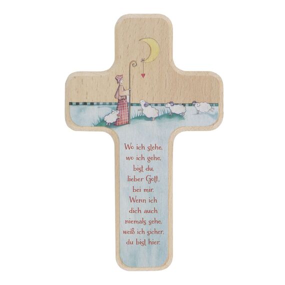 Butzon & Bercker Kinderkreuz 'Guter Hirte' in Geschenkverpackung zum aufhängen, Buche 11x18cm – Christliches Geschenk für Jungen und Mädchen – für Taufe, Geburt, Kommunion