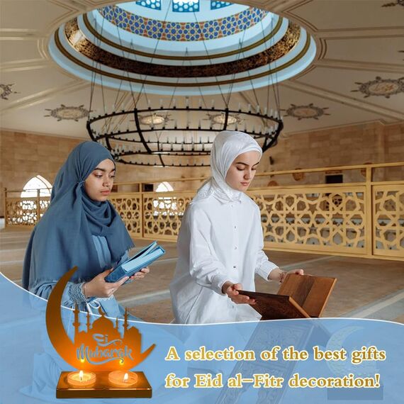 Eid Mubarak Dekoration Ramadan Deko - Ramadan Laterne Metall Acryl Teelichthalter Dekoration mit 2 DIY Kerzen Lampe, Eid Mubarak Kareem Verzierung für Radaman Muslimische Festival Zu Hause Geschenke