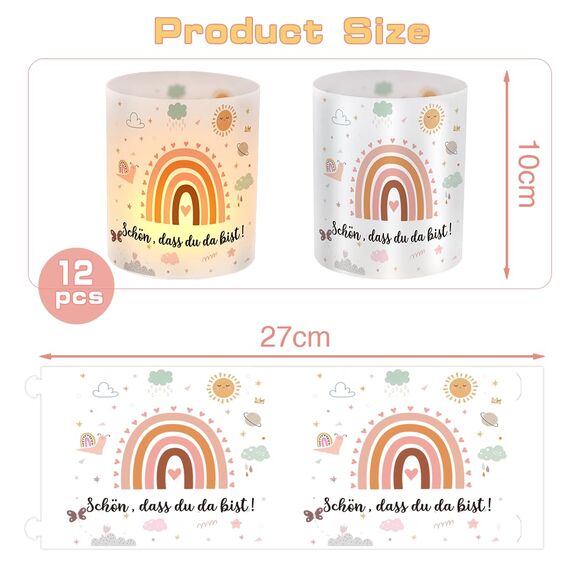 12 Windlicht Tischdeko Geburtstage, Schön DASS Du Da Bist Tisch Deko, Regenbogen Tischdeko für Taufe, Windlichter Tischdeko für Kinder Geburtstage Boho Hochzeit Taufe Kommunion Baby Shower Feiern