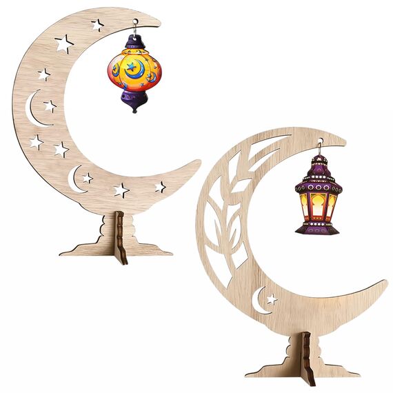 Ramadan Dekoration Holz, Eid Mubarak Dekoration, Ramadan Tischdeko, Ramadan Mubarak Dekoration, Holz Mond Sterne Ramadan Deko, Holz Anhänger Ornament Ramadan für Zuhause, Eid Mubarak Geschenke