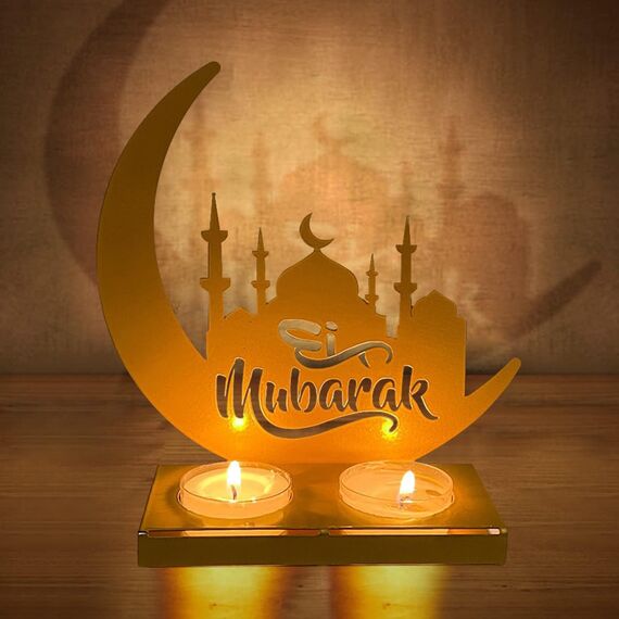 Eid Mubarak Dekoration Ramadan Deko - Ramadan Laterne Metall Acryl Teelichthalter Dekoration mit 2 DIY Kerzen Lampe, Eid Mubarak Kareem Verzierung für Radaman Muslimische Festival Zu Hause Geschenke