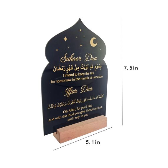 skyjoohy Ramadan Kareem Iftar Dekorationen Suhoor und Iftar Dua Schild für Zuhause Eid Mubarak Tischdekoration islamischer Halbmond Stern Geschenke Muslimisches Acryl (schwarz)