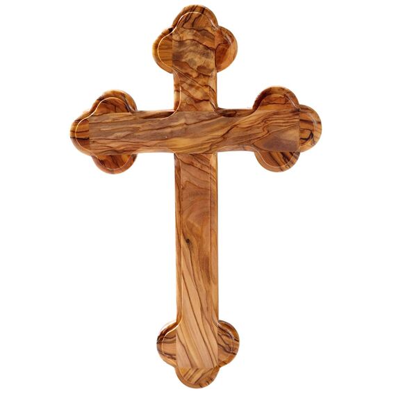 Kassis Geschenkartikel Olivenholz Kreuz Kruzifix Wandkreuz schlicht mit runden Kanten zum Aufhängen aus Bethlehem zur Firmung, Taufe, Kommunion (Ohne Gravur, 13 cm)