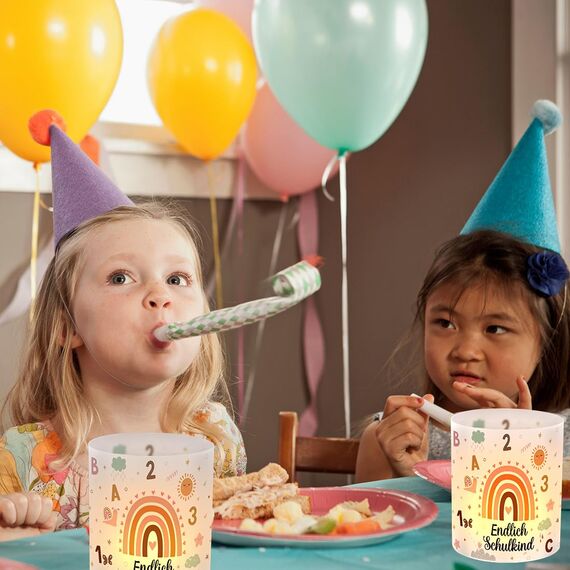 12 Windlicht Tischdeko Einschulung Mädchen, Endlich Schulkind 2024 Tisch Deko, Windlichter Tischdeko Schulanfang mit ABC, Boho Regenbogen Erster Schultag Deko, Geeignet für Teelichter oder Kerzen