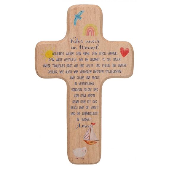 Butzon & Bercker Kinderkreuz 'Vater unser' in Geschenkverpackung zum aufhängen, Buche 11x18cm – Christliches Geschenk für Jungen und Mädchen – für Taufe, Geburt, Kommunion