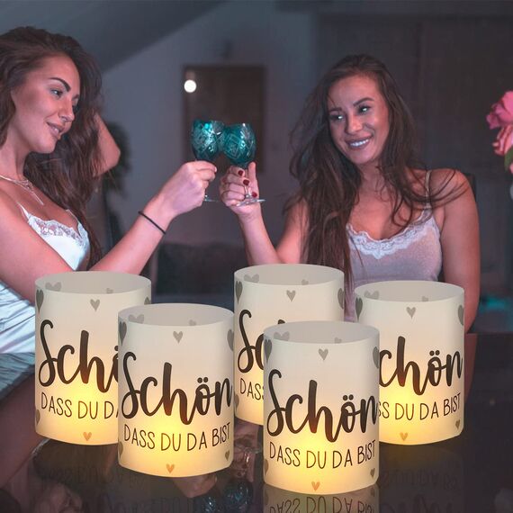 12 Windlicht Tischdeko Geburtstag, Hochzeit, Kommunion, Taufe, Konfirmation, Geburtstagsdeko Frauen Mann, Karneval Fasching Tisch Deko, Gastgeschenke Geburtstag, Schön, DASS Du da bist