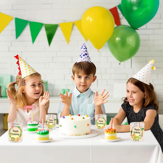 12 Windlicht Tischdeko Geburtstag, Happy Birthday Tisch Deko, Grün Dino Windlichter Tischdeko, Dinosaurier Geburtstagsdeko, Dschungel Safari Windlicht Geeignet für Junge Mädchen Geburtstag Party