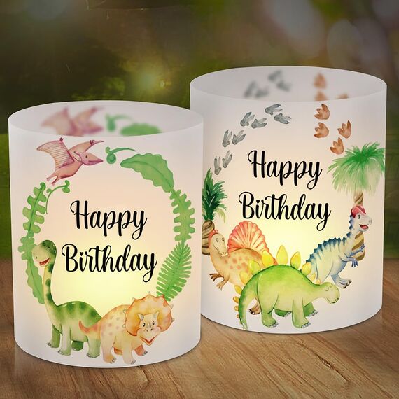 12 Windlicht Tischdeko Geburtstag, Happy Birthday Tisch Deko, Grün Dino Windlichter Tischdeko, Dinosaurier Geburtstagsdeko, Dschungel Safari Windlicht Geeignet für Junge Mädchen Geburtstag Party