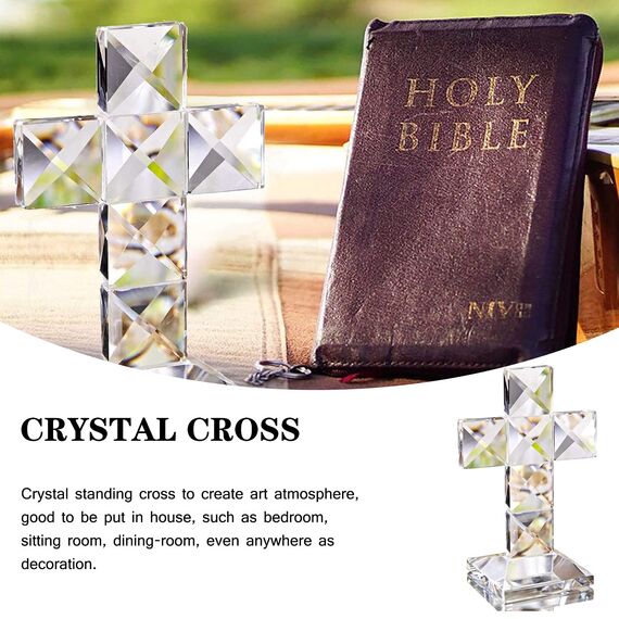 H&D Traditionelles Kristallkreuz stehend,Briefbeschwerer aus Glas für die Tischdekoration,12cm