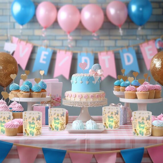 12 Windlicht Tischdeko Hello Boy, Hello Boy Tisch Deko, Blau Süßer Bär Windlichter Tischdeko, Tisch Dekoration für Junge Geburt Babyparty Geburtstag, Fußabdruck Windlicht für Teelichter Kerzen