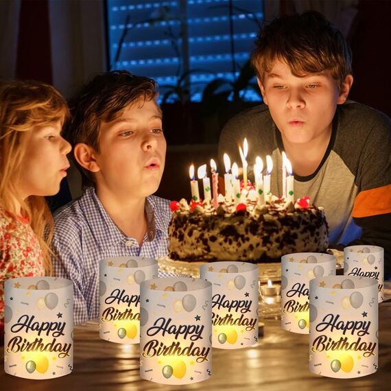 12 Windlicht Tischdeko Geburtstag, Happy Birthday Deko Geburtstag, Tischdekoration Geburtstagsdeko Frauen Männer Mädchen Jungen Kinder, Geeignet für Teelichter oder Kerzen