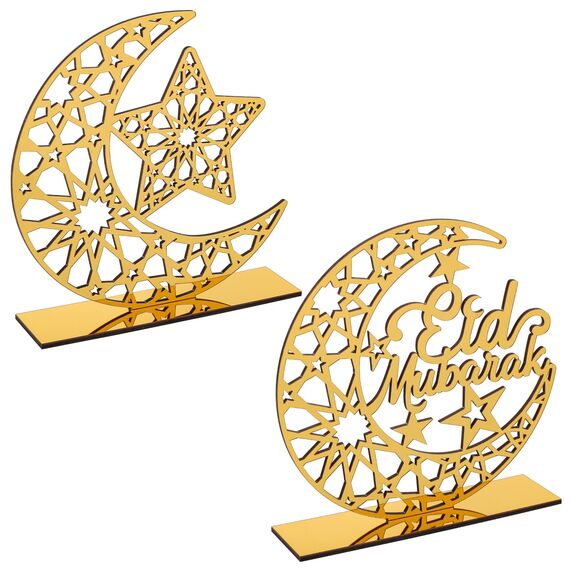 COCHIE Acryl Eid Mubarak Ramadan Kareem Dekorationen Eid Tisch Zeichen Mond Hohle Stern Freistehend Tisch Centerpiece Hängende Ornamente Tischdekoration für Muslim Islam Tischdekoration