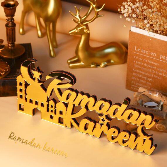Islamische Tischdekorationen Ramadan Mubarak Schild Ramadan Kareem Schild Eid Dekoration islamische Heimdekoration Ramadan Geschenke Holzbuchstabe Ramadan Tischschild Eid Mubarak Tischdekoration für