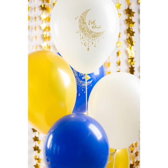 Eid Mubarak Ramadan Dekoration - Ballons Gold Weiß Blau 33 cm 6 Stück - Eid Deko Stern Mond Zubehör Ramadan