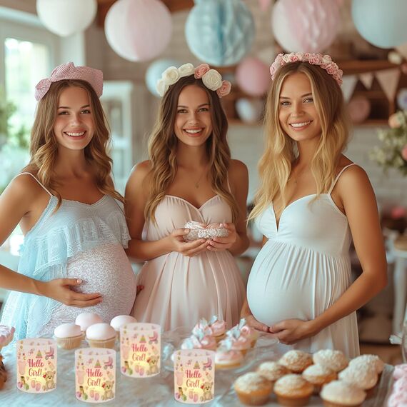 12 Windlicht Tischdeko Hello Girl, Hello Girl Tisch Deko, Rosa Süßer Bär Windlichter Tischdeko, Tisch Dekoration für Mädchen Geburt Babyparty Geburtstag, Fußabdruck Windlicht für Teelichter Kerzen